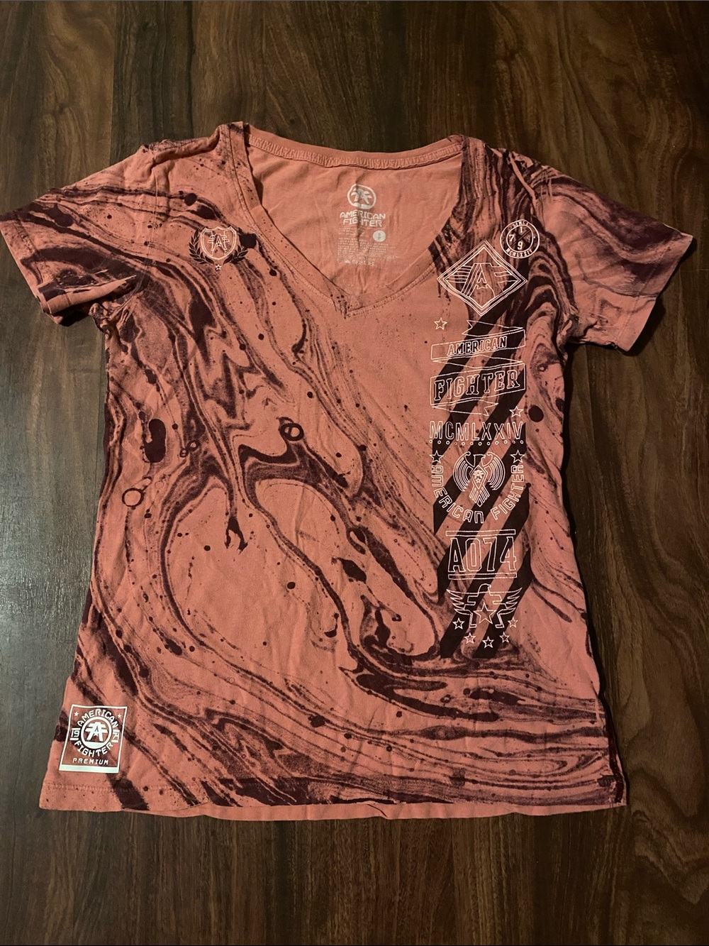 American Fighter Women's Marbled V-Neck Tee in Dusty Rose